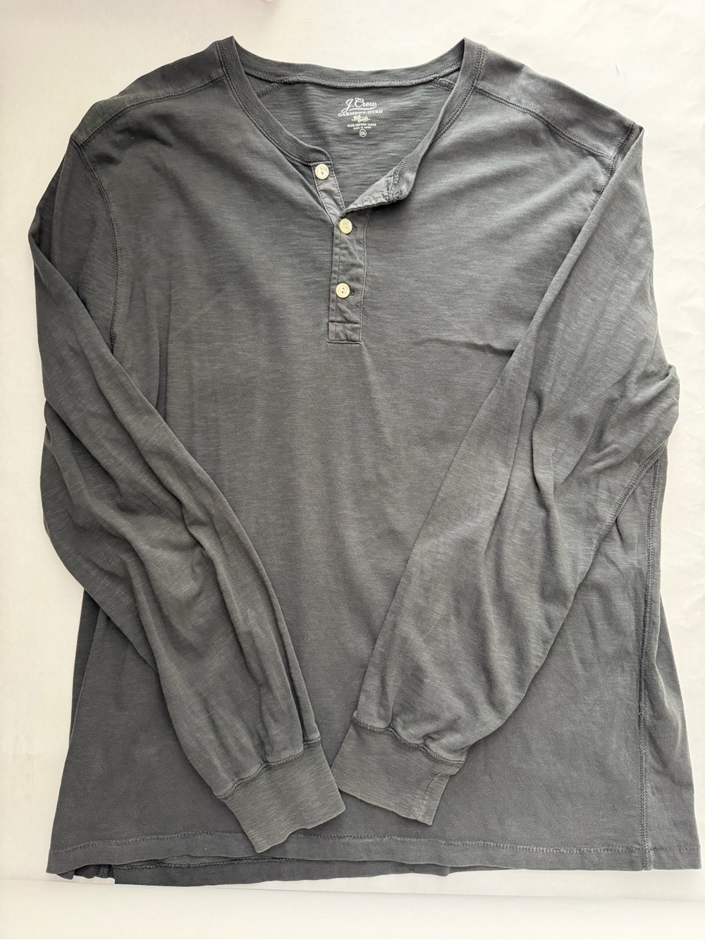 J.Crew men's garment-dyed slub cotton-jersey long-sleeve henley dark gray XXL